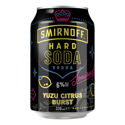 Smirnoff Hard Soda Yuzu Citrus Burst Vodka 6% 330ml Can 4 Pack