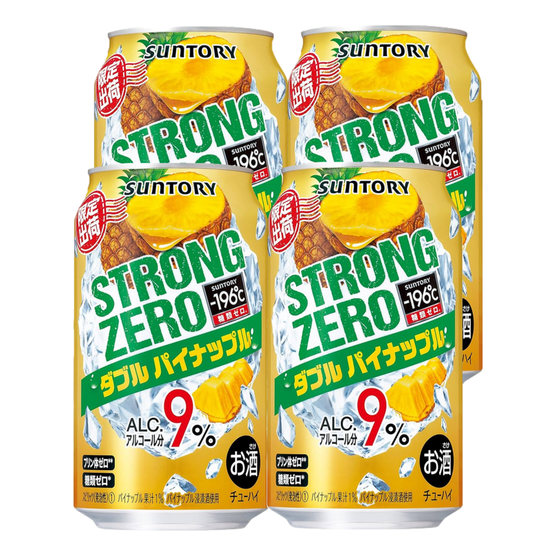 Suntory Strong Zero Double Pineapple 9% 350ml Can 4 Pack