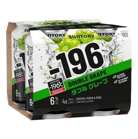 Suntory -196 Double Grape Shochu Vodka Soda 6% 330ml Can 4 Pack
