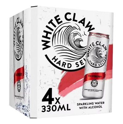White Claw Hard Seltzer Raspberry 4.5% 330ml Can 4 Pack