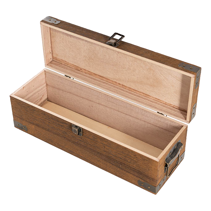 Wooden Gift Box Single Bottle Antique Brown Chest