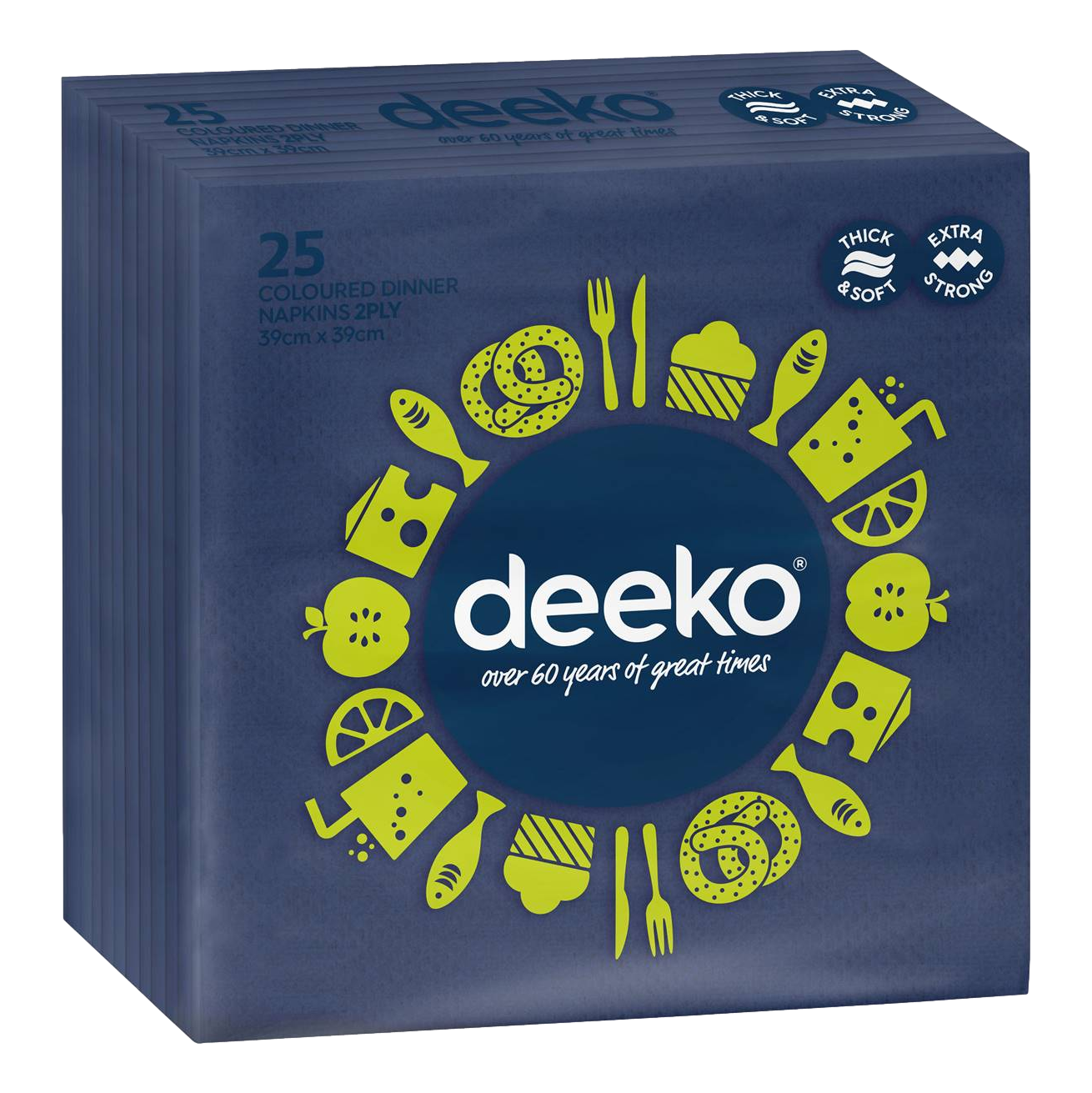 Deeko Dinner Napkins Assorted Colours 39 x 39cm 2 Ply 25 Pack