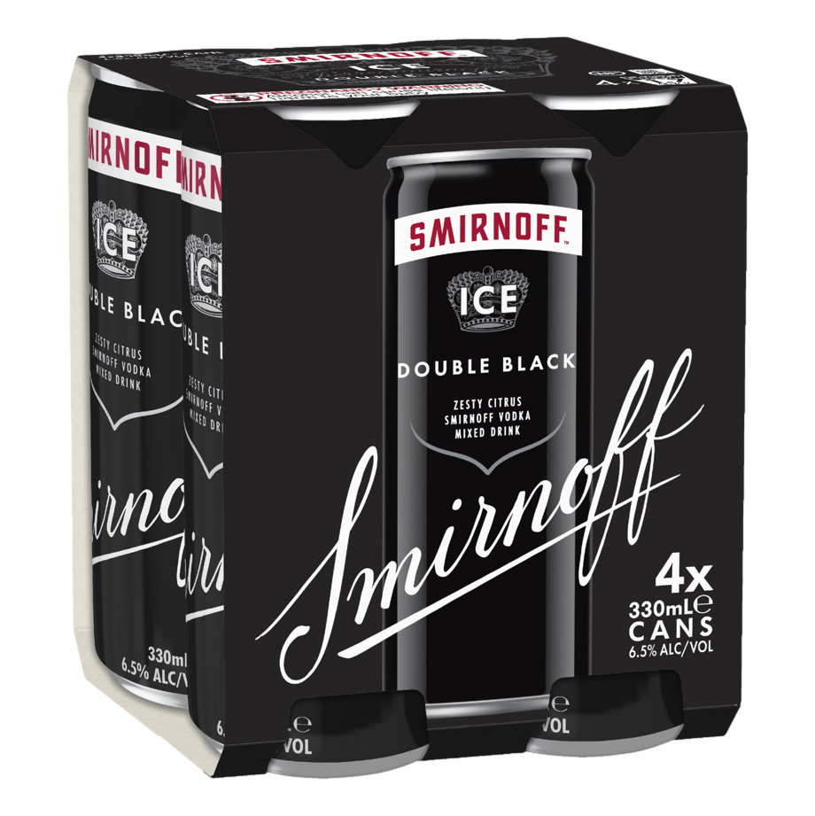 Smirnoff Ice Double Black 6.5% 330ml Can 4 Pack