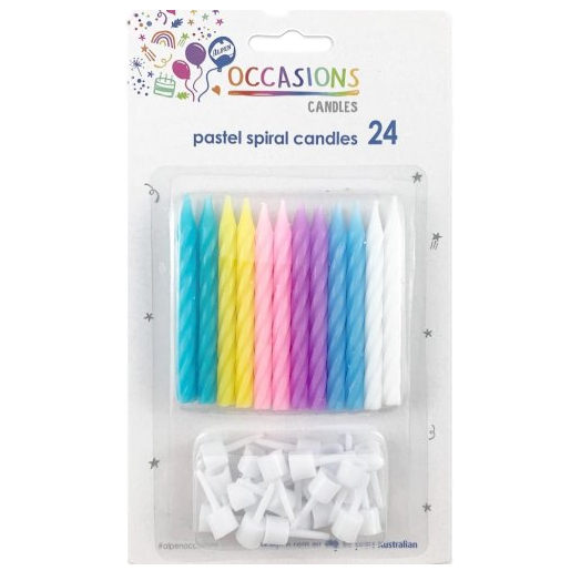 Alpen Candles Solid Pastel Spiral 24 Pack