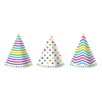 Alpen Party Cone Hats Rainbow Chevron 6 Pack