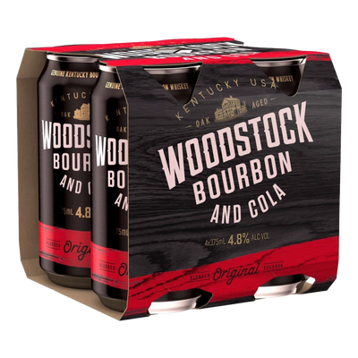 Woodstock Bourbon & Cola 4.8% 375ml Can 4 Pack