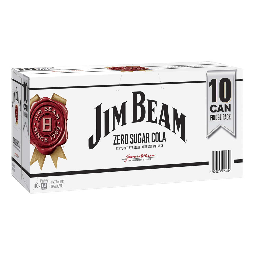 Jim Beam White & Cola ZERO SUGAR 375ml Can 10 Pack