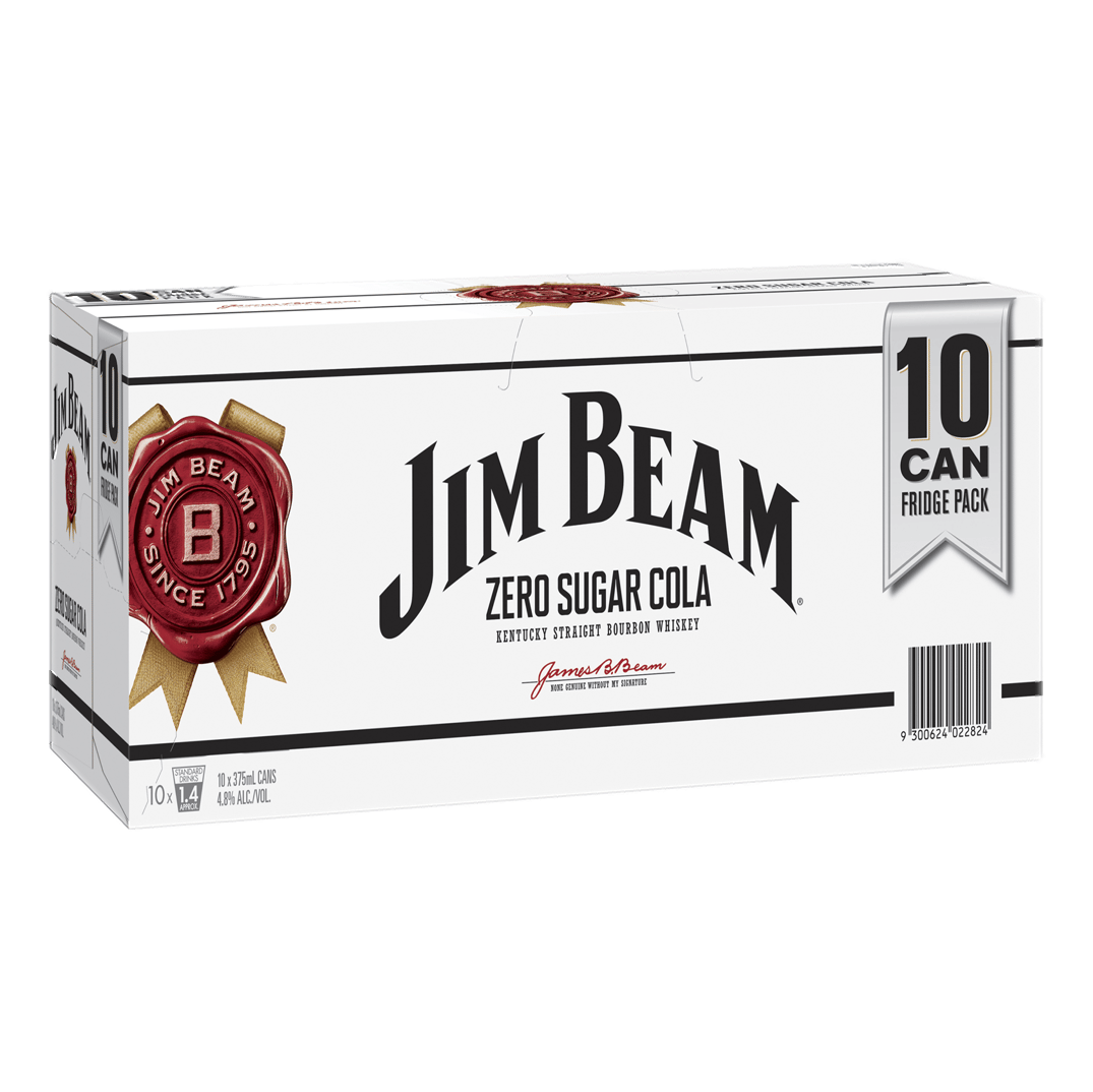 Jim Beam White & Cola Zero Sugar 375ml Can 10 Pack