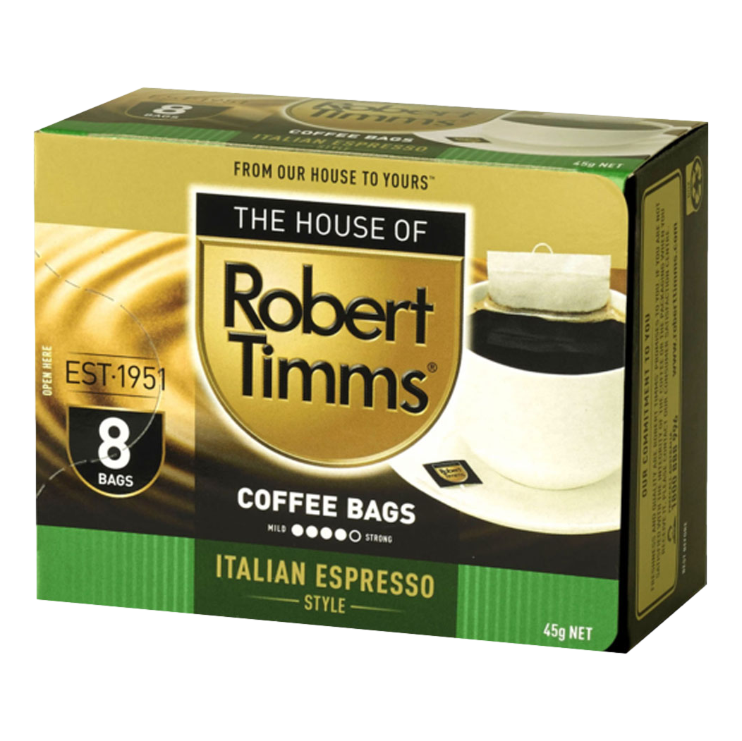 Robert Timms Italian Espresso Coffee Bags  45g 8 Pack