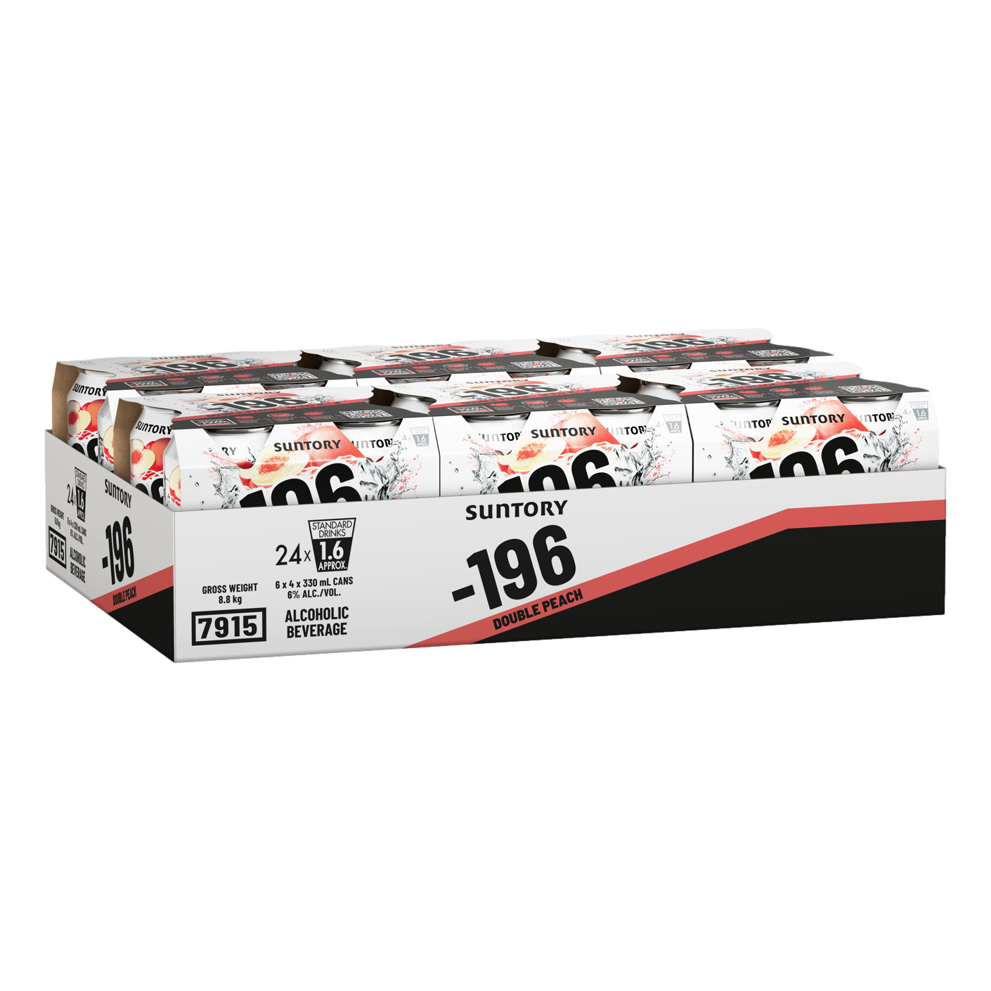 Suntory -196 Double Peach Shochu Vodka Soda 6% 330ml Can Case of 24