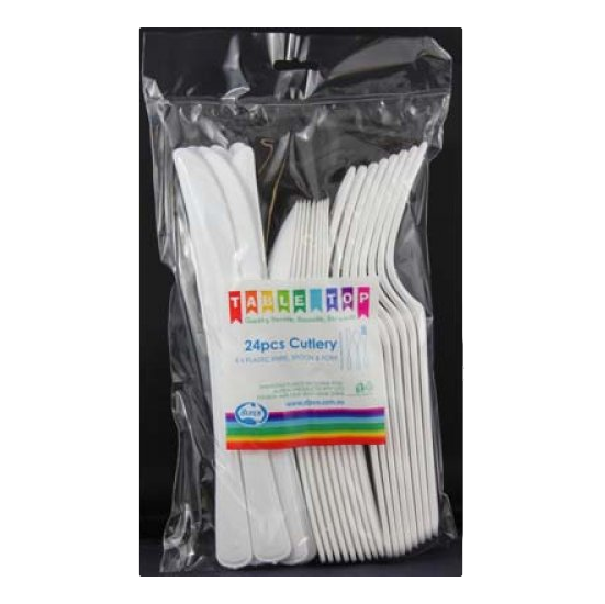 Alpen Reusable White Plastic Cutlery Set 24 Pack ♻️