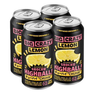 Wayward Big Crazy Lemon Alcoholic Shochu 6% 375ml Can 4 Pack