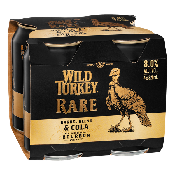 Wild Turkey Rare & Cola 8% 320ml Can 4 Pack - Camperdown Cellars