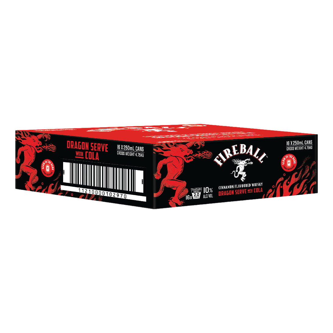 Fireball Cinnamon Whisky Dragon Serve & Cola 10% 250ml Can  Case of 16