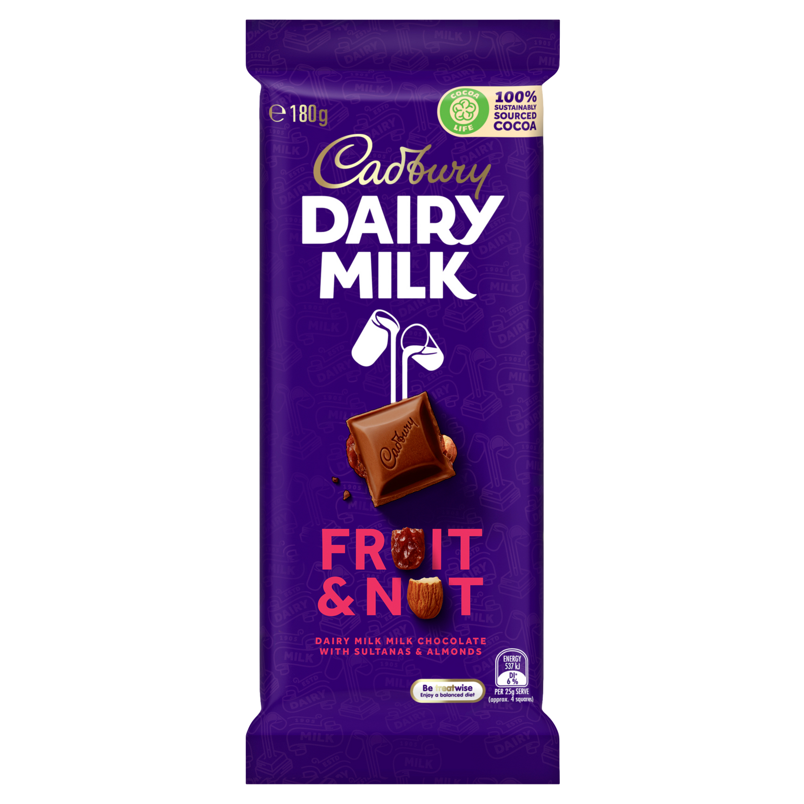 Cadbury DAIRY MILK Fruit & Nut Chocolate Block 180g