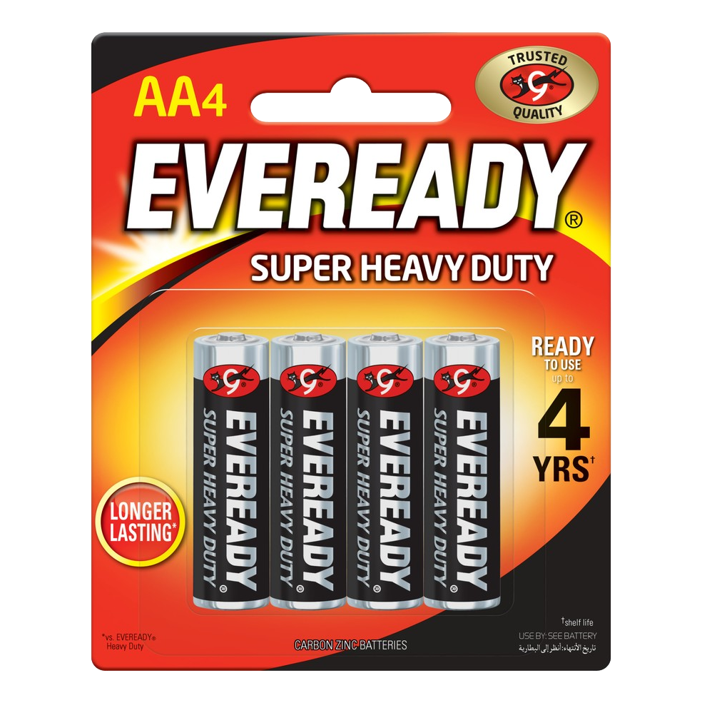 Eveready Super Heavy Duty Black AA Battery 4 Pack