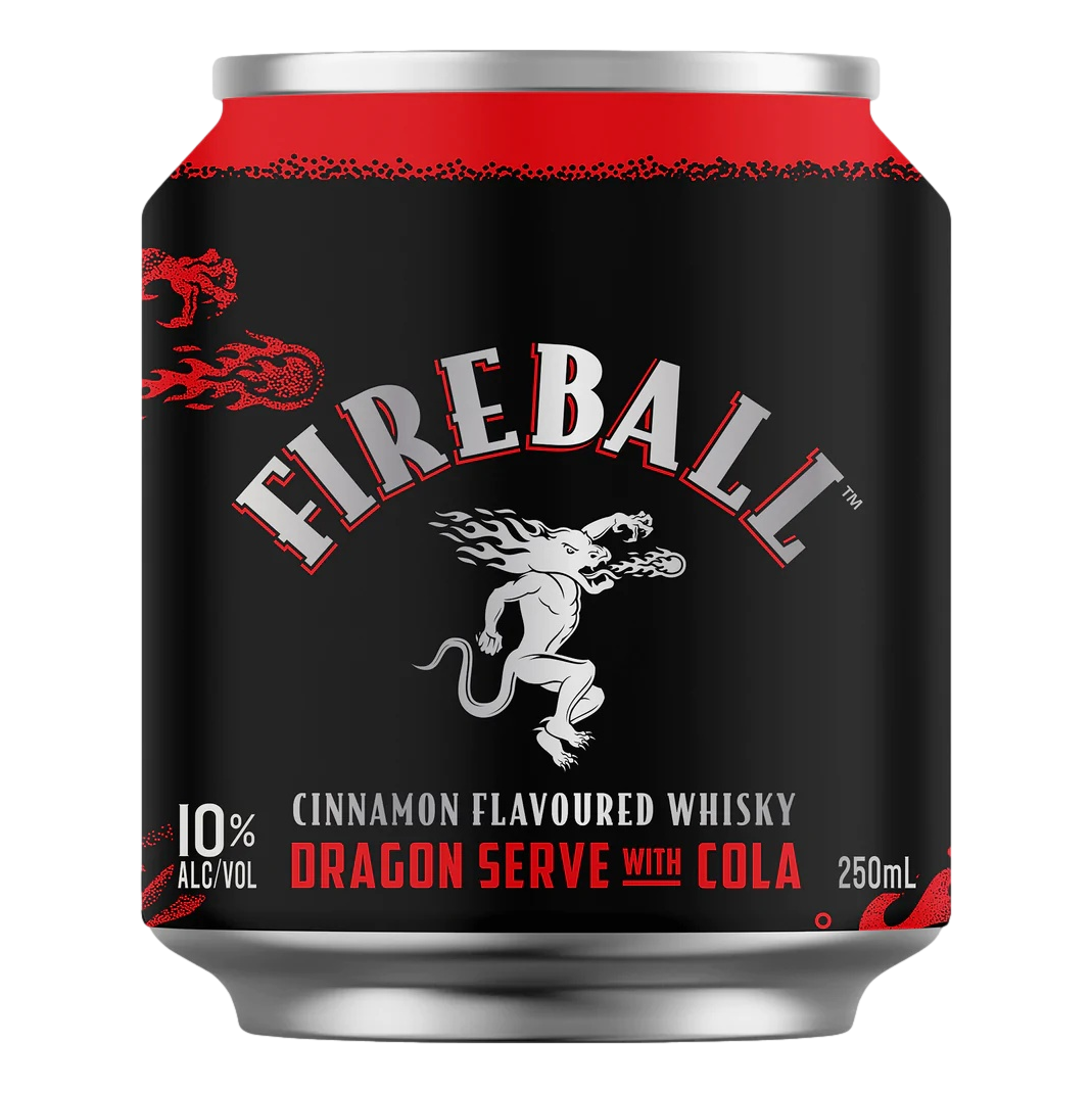 Fireball Cinnamon Whisky Dragon Serve & Cola 10% 250ml Can 4 Pack