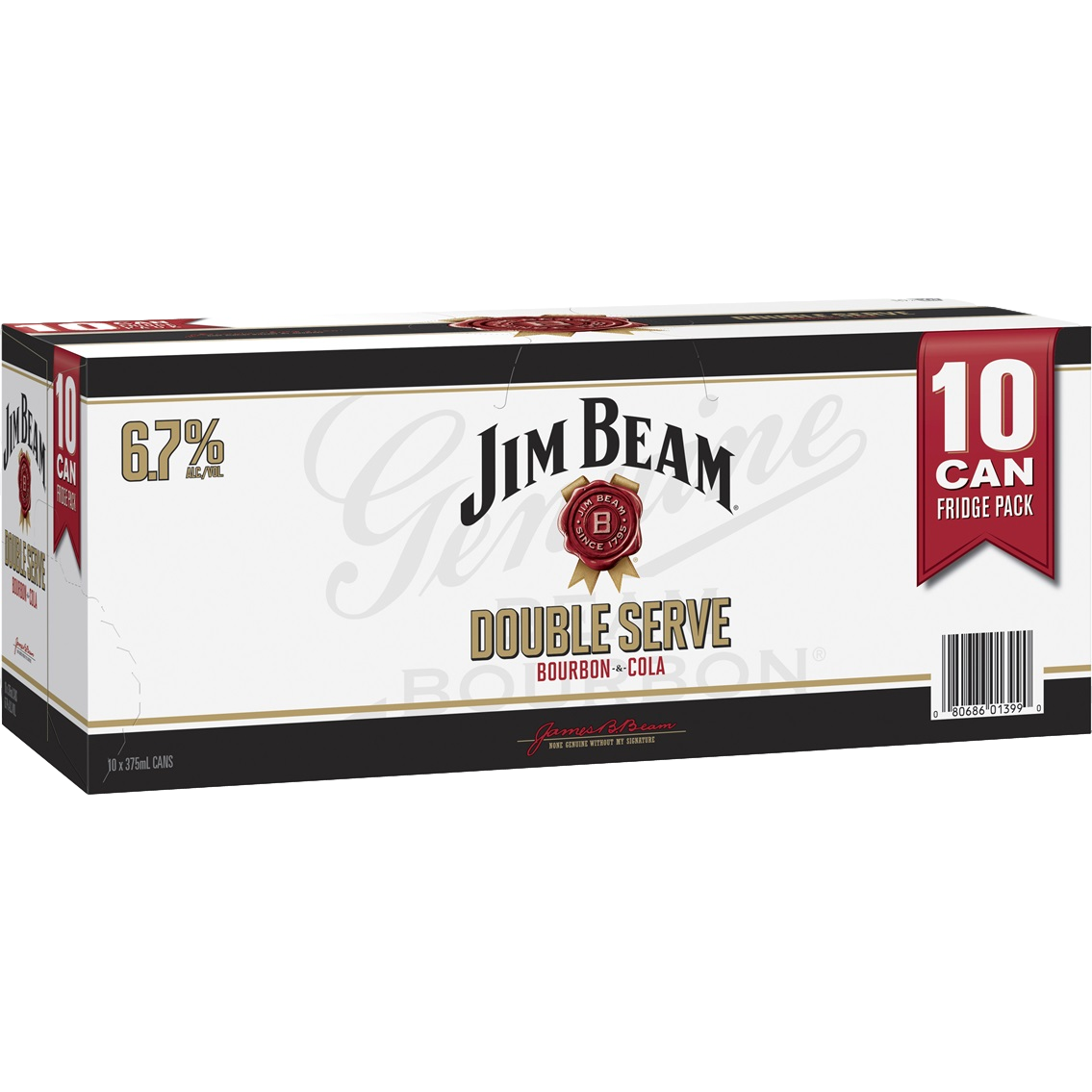Jim Beam White & Cola Double Serve 6.7% 375ml Can 10 Pack