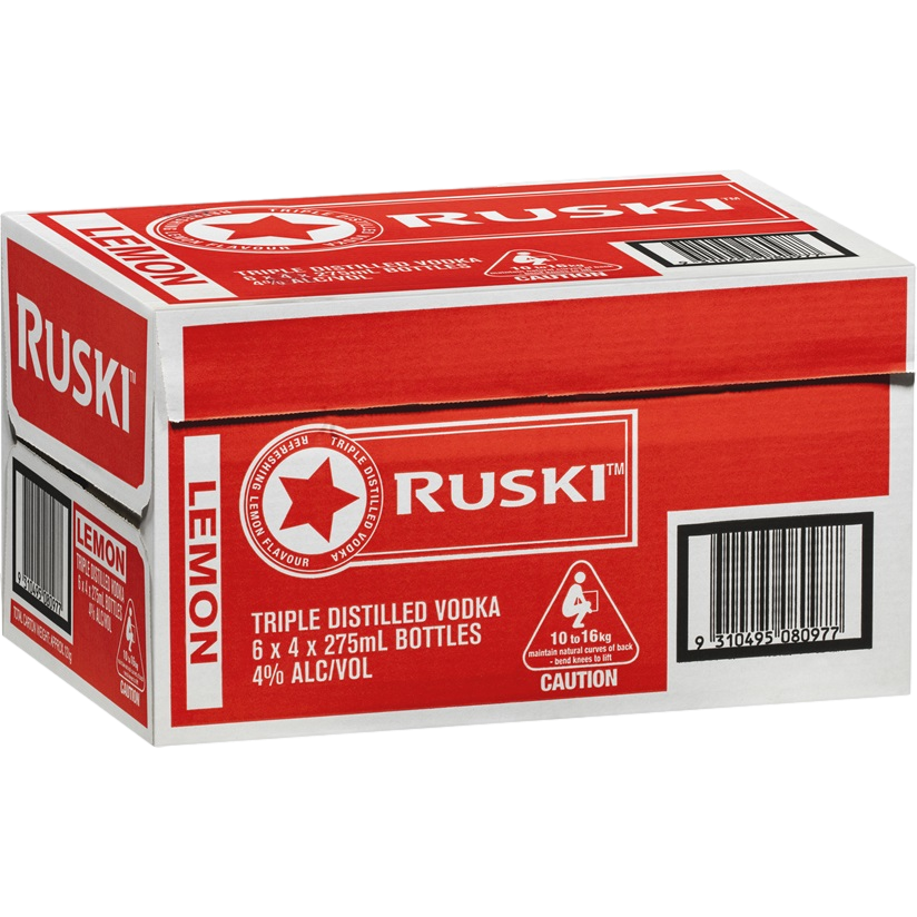 Ruski Vodka & Lemon 275ml Bottle Case of 24
