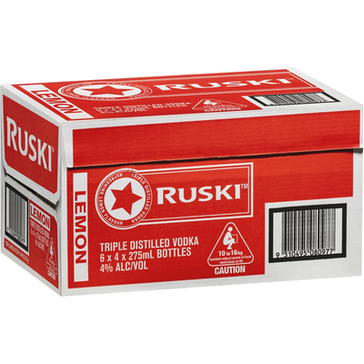 Ruski Vodka & Lemon 275ml Bottle Case of 24