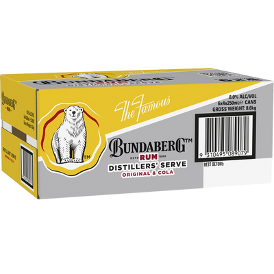 Bundaberg Distillers Serve & Cola 8% 250ml Can Case of 24