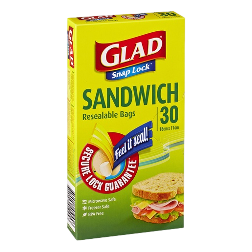 Glad Snap Lock Sandwich Resealable Bags 30 Pack