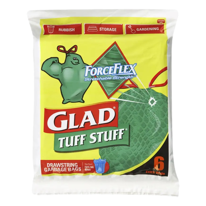 Glad Tuff Stuff Garbage Bags Drawstring Extra Wide 6 Pack