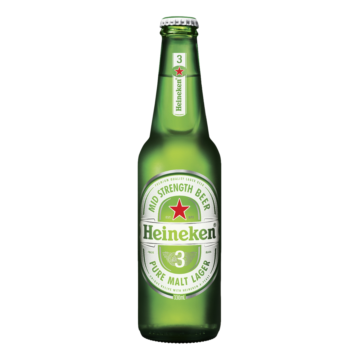 Heineken 3 Lager 3.3% 330ml Bottle 6 Pack