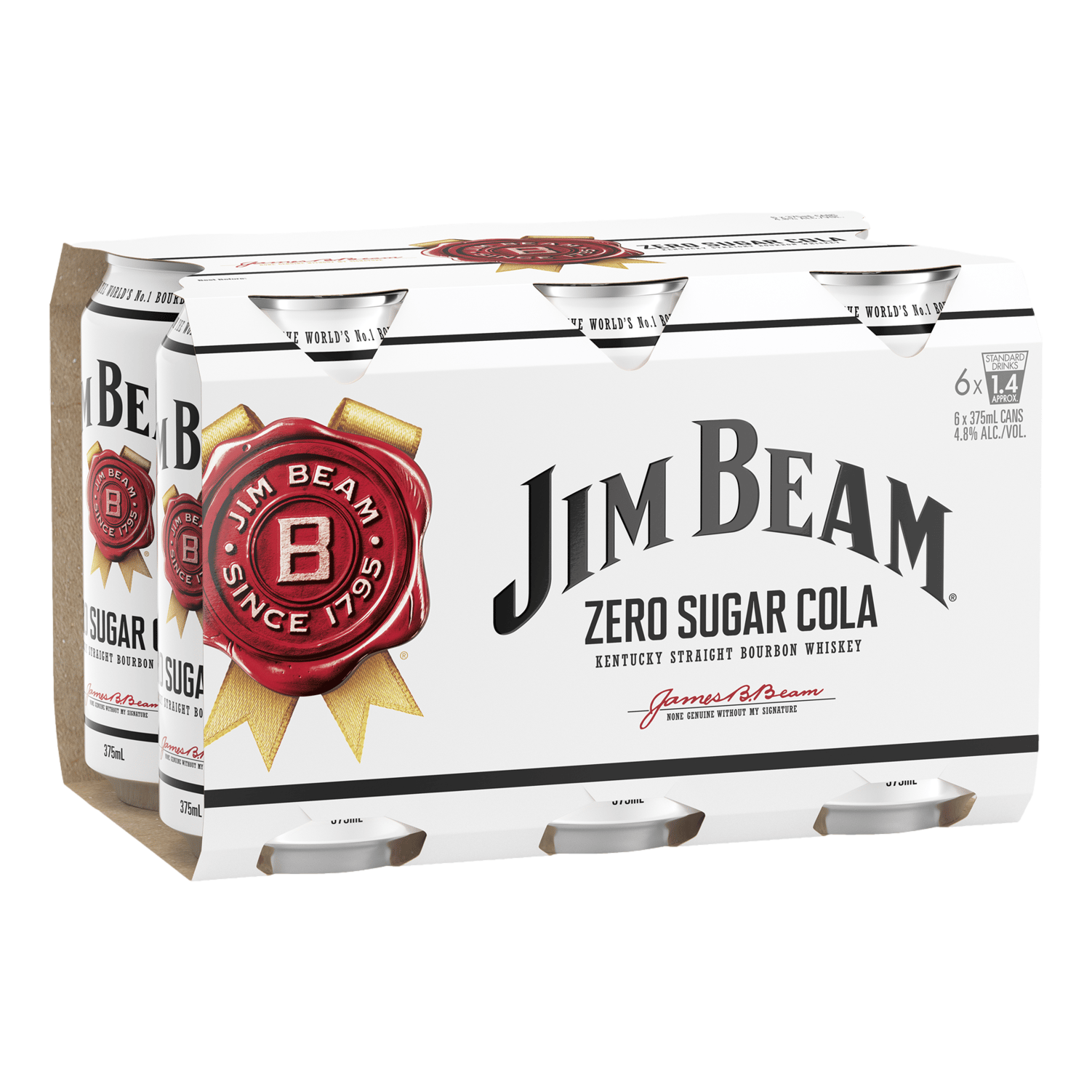 Jim Beam White & Cola Zero Sugar 375ml Can 6 Pack