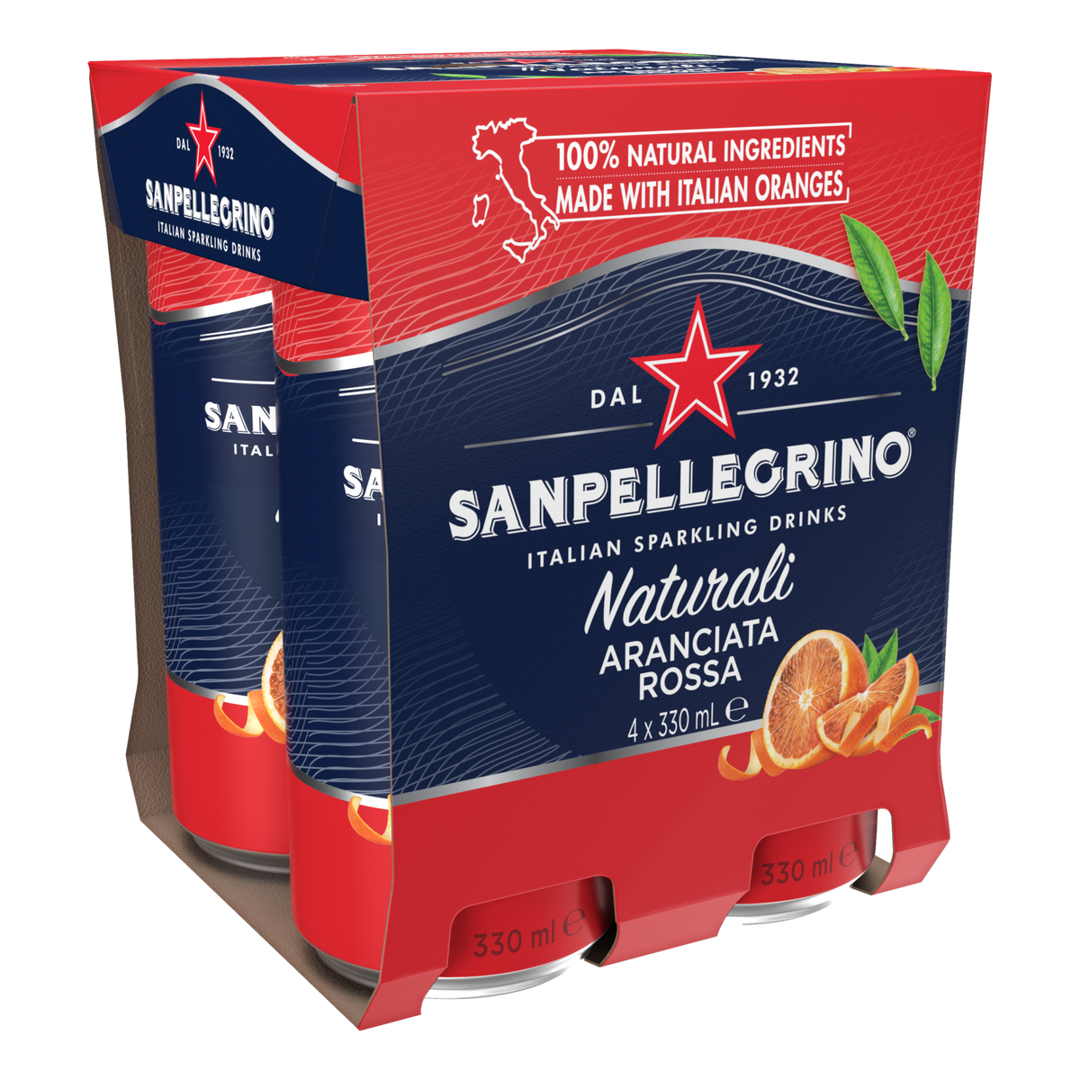 San Pellegrino Naturali Aranciata Rossa 330ml Can 4 Pack