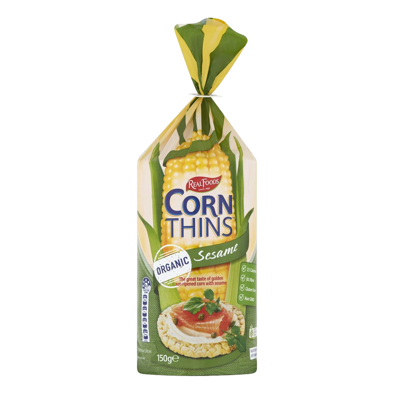 Real Foods Corn Thins Organic Crackers Sesame 150g