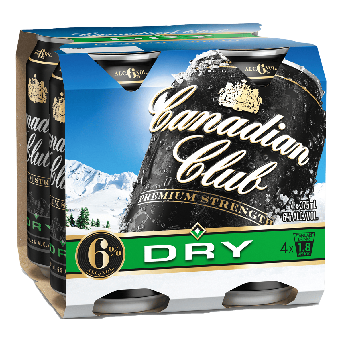 Canadian Club Whisky & Dry Premium 6% 375ml Can 4 Pack