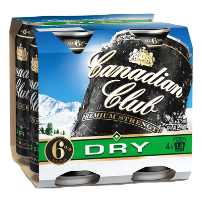 Canadian Club Whisky & Dry Premium 6% 375ml Can 4 Pack