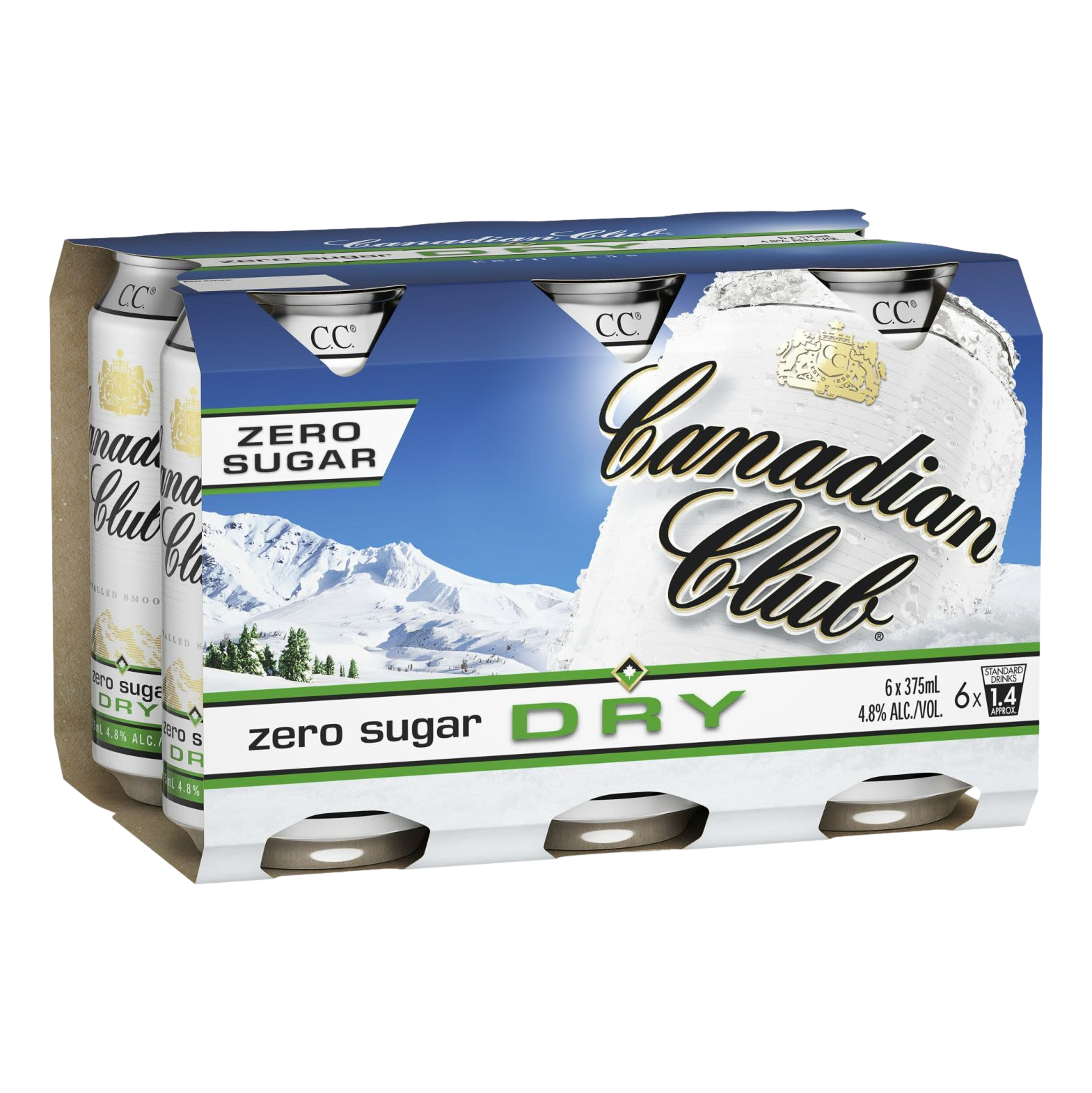 Canadian Club Whisky & ZERO SUGAR Dry 375ml Can 6 Pack