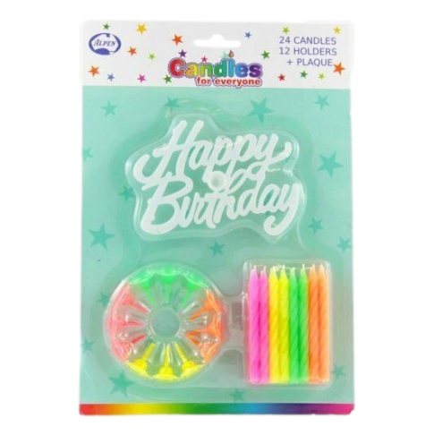 Alpen Candles Neon & Happy Birthday 24 Pack